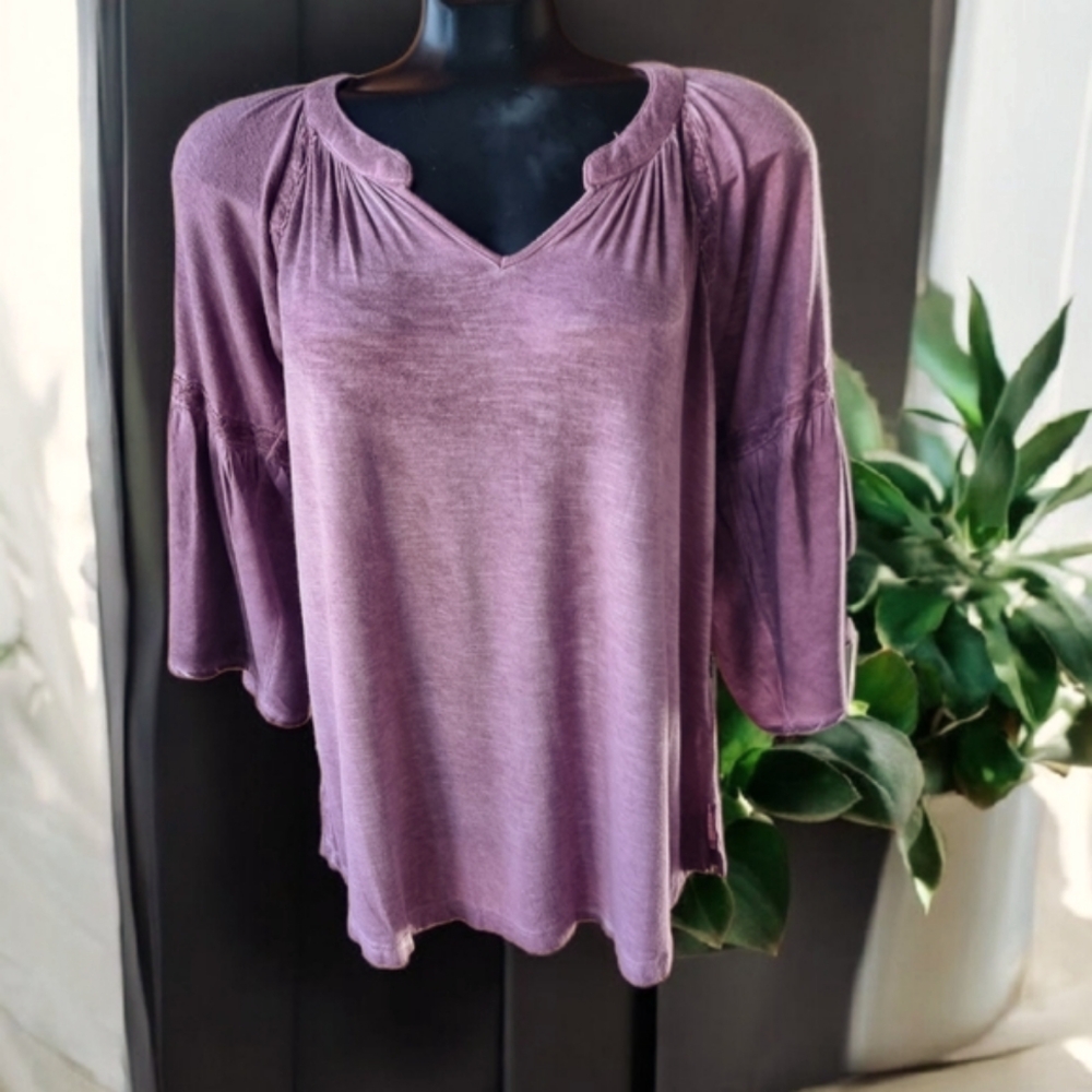 🆕️ Farmers Market Boho Elegant Ombre Plum Women's Top With Lace Details